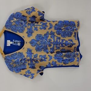 Tracy Reese Neiman Marcus Target Sequin Top Blue Tan Pullover Blouse Small